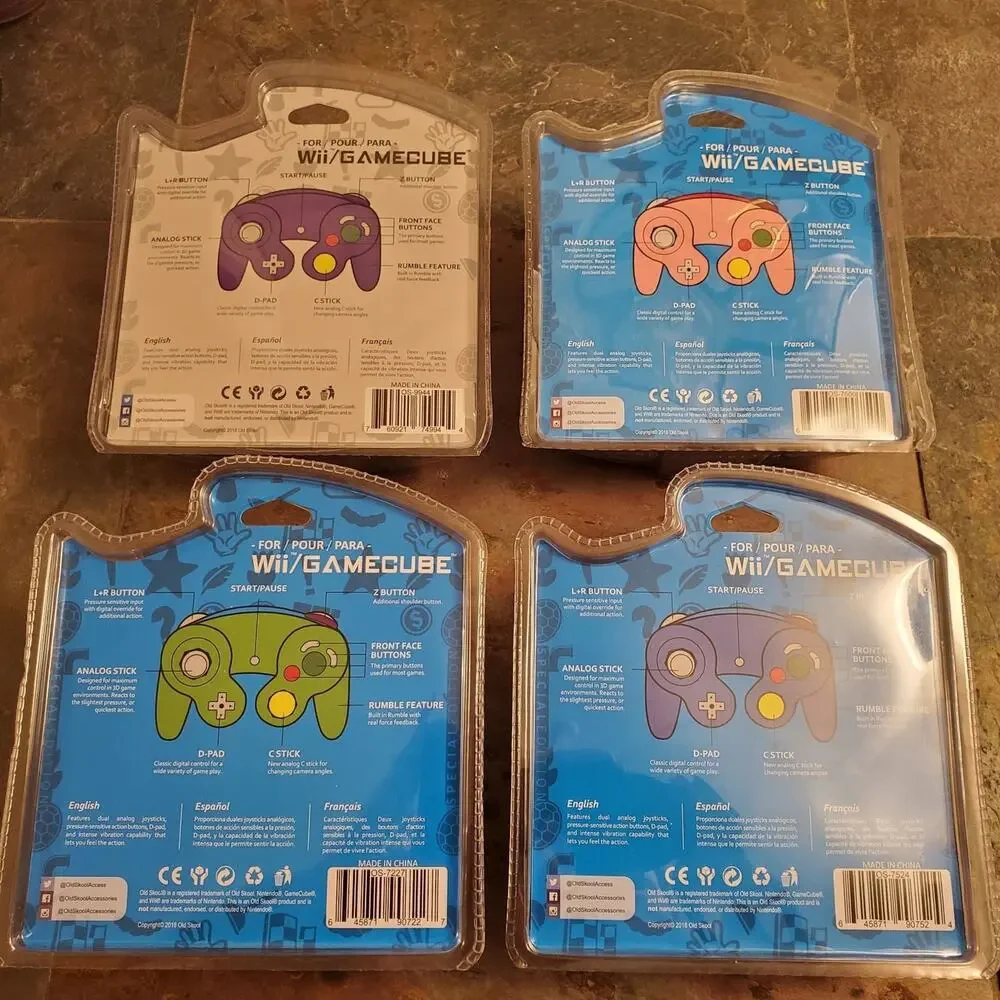 4 Gamecube Controllers - 4 Colors Bundle (NEW) Green Blue Purple Pink - Nintendo